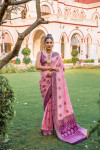 Baby pink color patola silk saree with zari weaving work