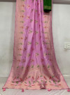 Baby pink color dola silk saree with zari weaving work