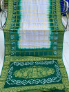 White and green color bandhej silk saree with zari weaving work