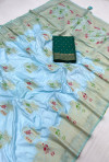 Sea green color dola silk saree with zari weaving work