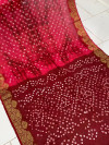 Pink color hand bandhej silk saree with sibori printed work