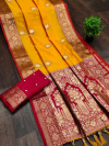 Yellow color organza silk saree with zari weaving work