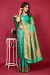 Sea green color banarasi silk saree with zari weaving work