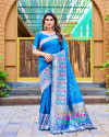Firoji color bandhej silk saree with zari weaving work