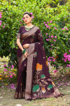 Brown color tussar silk saree with zari weaving work