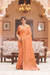 Peach color soft cotton silk saree with zari weaving work