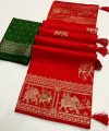Red color dola silk saree with zari weaving work