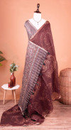 Maroon color soft cotton shibori print saree with ajrakh pallu
