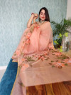Orange color organza silk saree with digital printed work