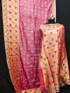 Gajari color bandhani silk saree with hand bandhej work