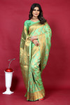 Olive Light green color banarasi silk saree with zari weaving work