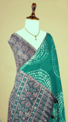 Green color soft cotton shibori print saree with ajrakh pallu