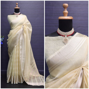 Yellow color soft tussar silk saree with zari weaving border