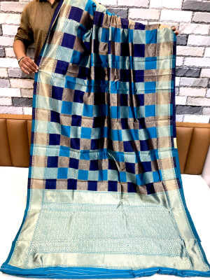 Multi color soft banarasi silk saree with zari woven pallu