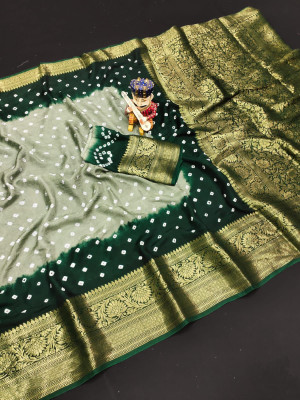 Multi color hand bandhej silk saree with bandhani printed work