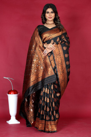 Black color banarasi silk saree with zari weaving work