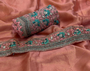 Embroidery blouse & belt with peach coding chiffon saree
