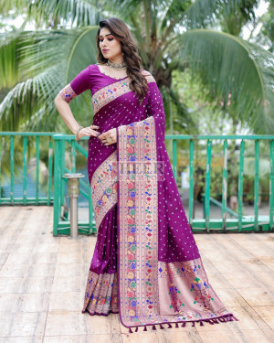 Magenta color bandhej silk saree with zari weaving work