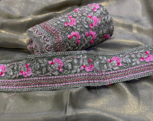 Gray color coding chiffon saree with embroidery work