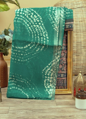Green color soft cotton saree with digital printed work