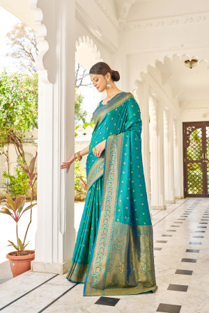 Rama green color soft banarasi silk saree with zari weaving work