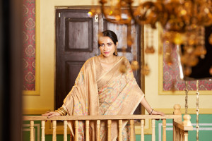 Off white color soft cotton silk saree with zari weaving work