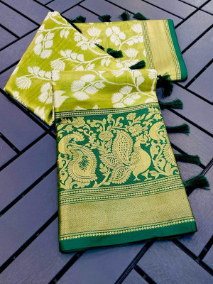 Mahendi green color kanchipuram silk saree with zari weaving work