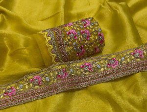 Embroidery blouse & belt with yellow coding chiffon saree
