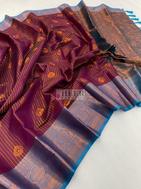 Magenta Kanjeevaram Silk Saree Embellished with Embossed Print main image 0