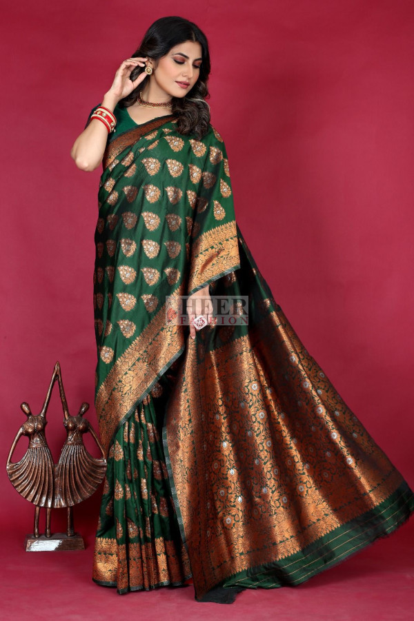 Buy Wedding Wear Bottle Green Patola Silk Saree Online From Surat Wholesale  Shop.