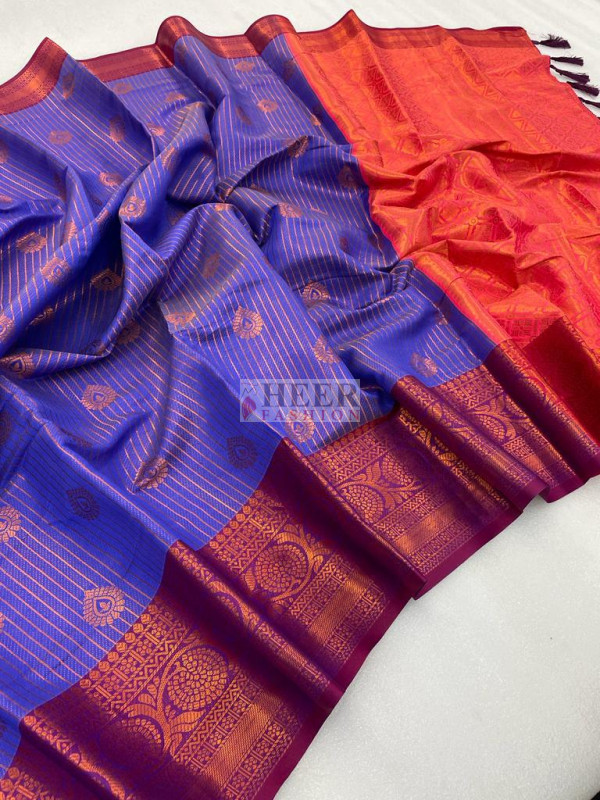 Kolam Motifs x Semi Soft Silk Saree - Royal Blue