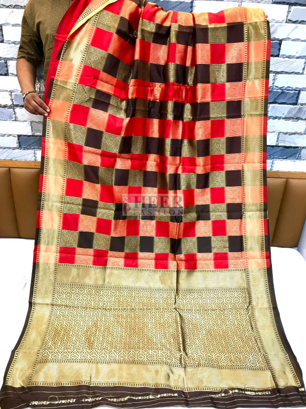 Shimmer Blue & Multi-colored Checkered Zari Border Kanjivaram Pure Silk  Cotton Saree - Kanchi Kiosk | Shop Online at Ethnickart India's Best Ethnic  Weares & Wares