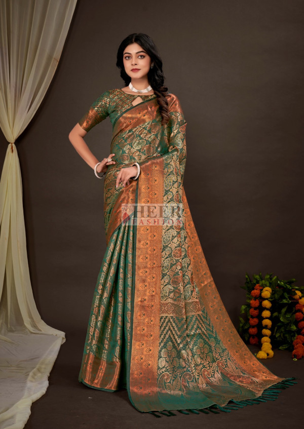 Bottle Green Paithani Silk Saree With Meenakari Motifs