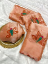 Peach burberry jimmy choo silk saree with butterfly printed work