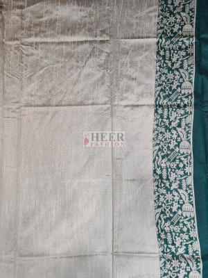 Green banglori handloom raw silk saree with weaving work