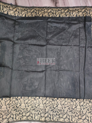Black banglori handloom raw silk saree with weaving work