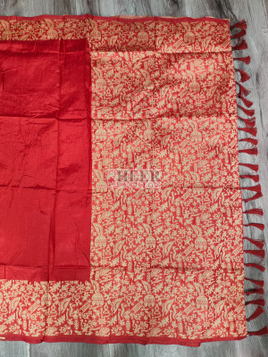 Red banglori handloom Raw Silk saree with weaving work