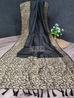Black banglori handloom raw silk saree with weaving work