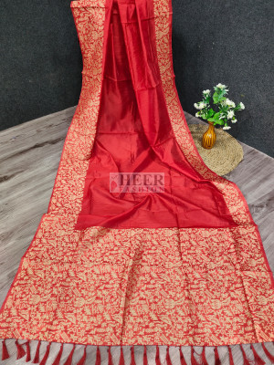 Red banglori handloom Raw Silk saree with weaving work