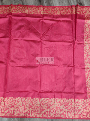 Pink banglori handloom raw silk saree with weaving work