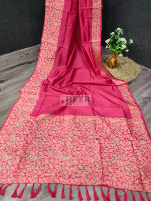 Pink banglori handloom raw silk saree with weaving work