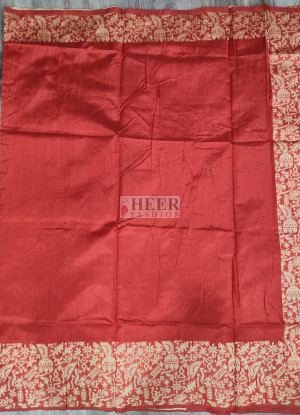Red banglori handloom Raw Silk saree with weaving work
