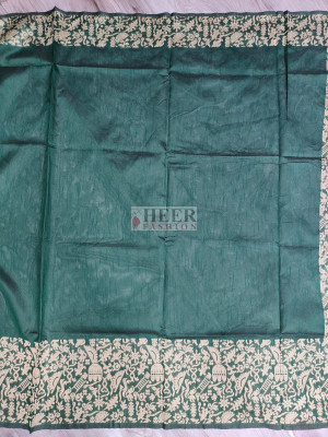 Green banglori handloom raw silk saree with weaving work
