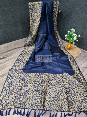 Navy blue banglori handloom raw silk saree with weaving work