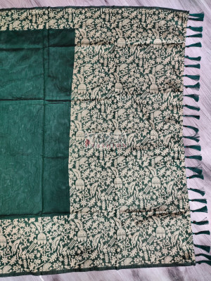 Green banglori handloom raw silk saree with weaving work