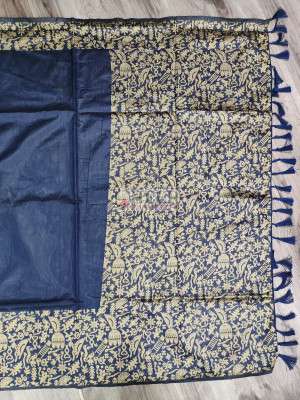Navy blue banglori handloom raw silk saree with weaving work
