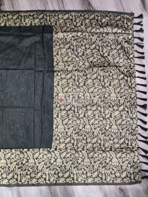 Black banglori handloom raw silk saree with weaving work
