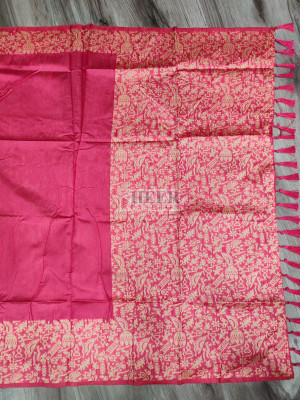 Pink banglori handloom raw silk saree with weaving work