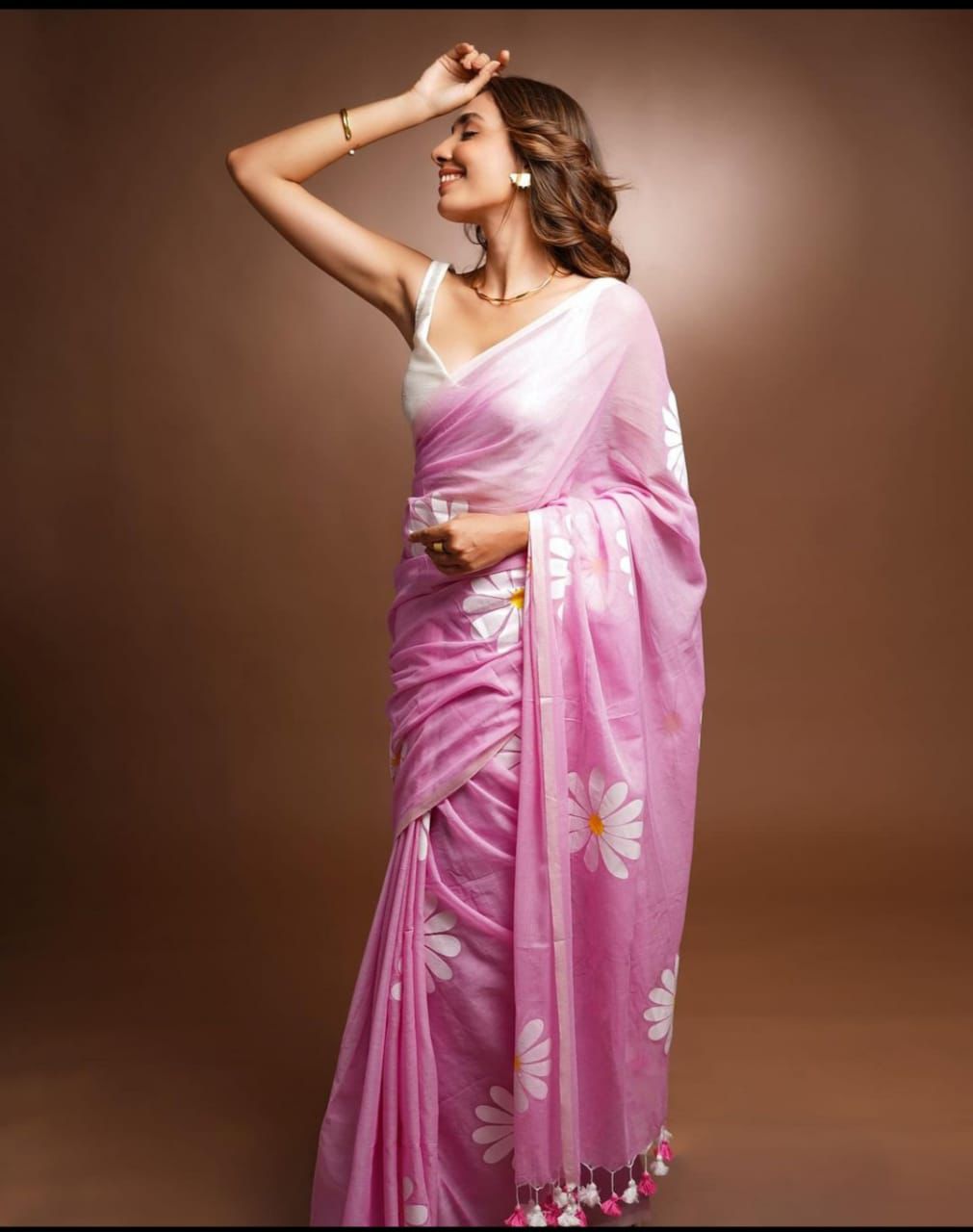 Light Pink Linen Cotton Saree main image 0