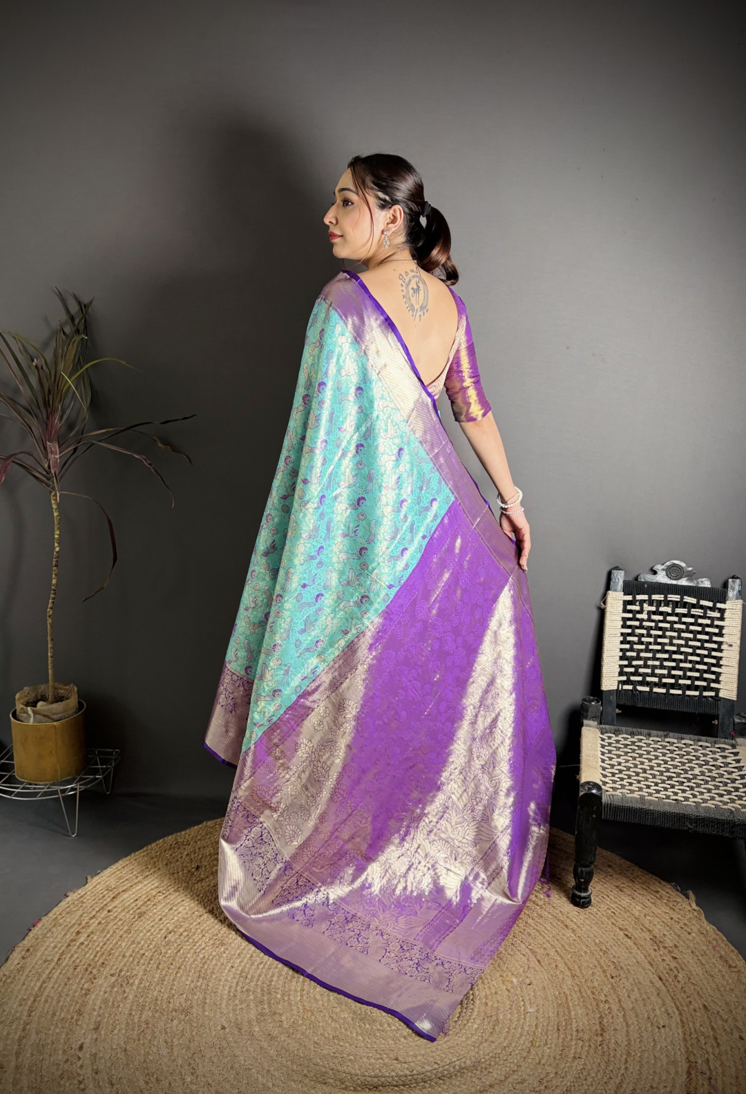Color Coded Instruments Sea green color soft kanjivaram silk saree with zari weaving work
